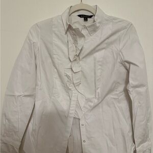 Brooks White Ruffle-Front Button Down Shirt